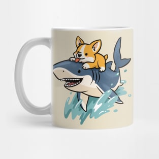 Corgi riding Shark Mug
